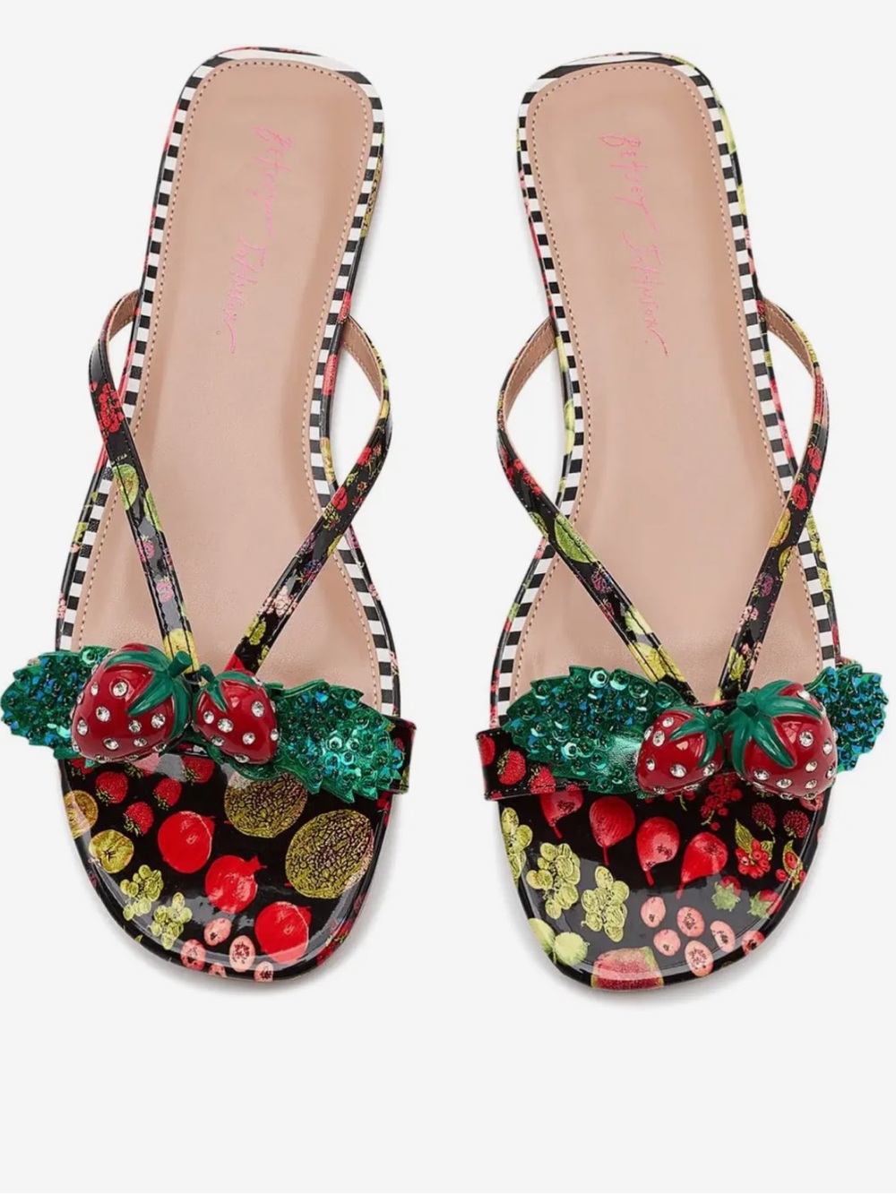 Betsey Johnson Garrik Black Strawberry Embellished Sandals